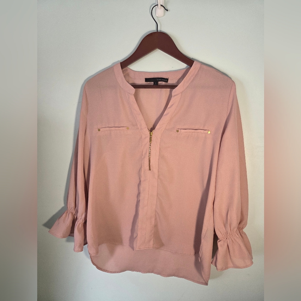 Harve Benard Blush Pink Blouse with Gold Zipper